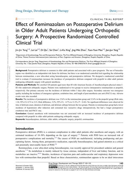 Pdf Effect Of Remimazolam On Postoperative Delirium In Older Adult