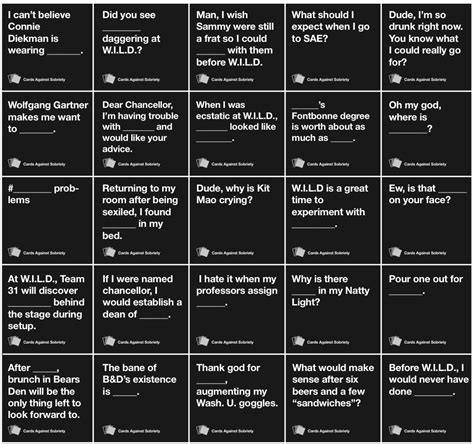 Each round, one player asks a question from a black card, and everyone else answers with their funniest white card. Cards Against Humanity: Wash. U. Edition | Student Life