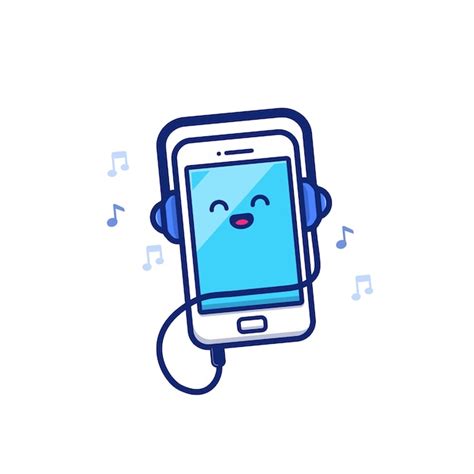 Lindo Teléfono Móvil Escuchando Música Con Auriculares Icono De Dibujos