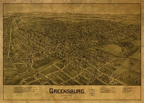 Greensburg Pennsylvania Vintage City Street Map 1901 Mixed Media By