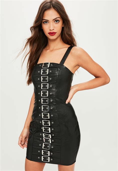 Faux leather is made from synthetic materials that mimic the appearance and texture of genuine leather. Missguided Black Faux Leather Buckle Detail Bodycon Dress ...