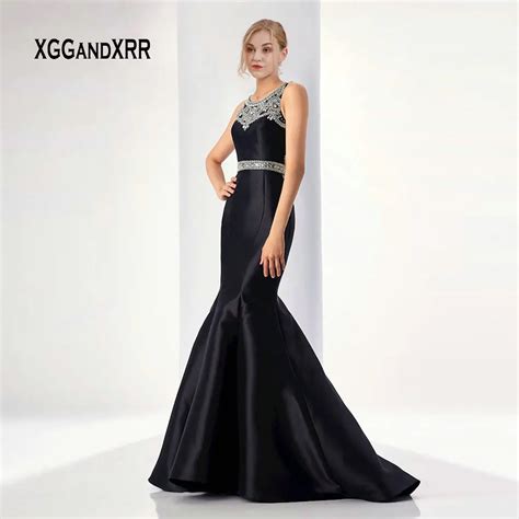 black mermaid prom dress 2019 luxury beading crystal sweep train long evening party gown lady