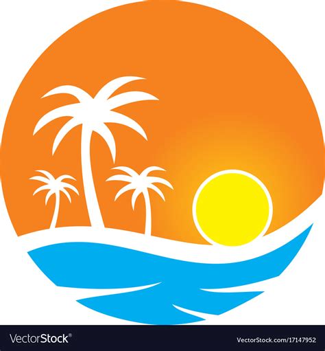 Sunset Tropic Palm Tree Beach Travel Logo Vector Image