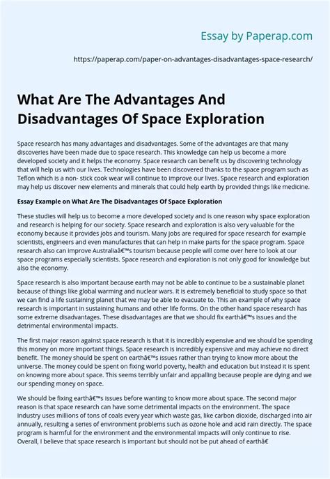 What Are The Advantages And Disadvantages Of Space Exploration Free