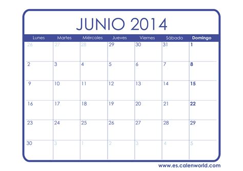 Calendario Junio 2014 Calendarios Para Imprimir