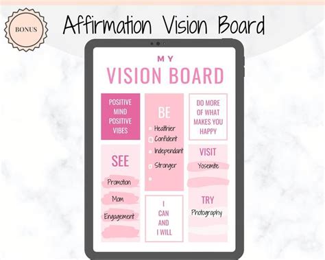 Vision Board Printables Goal Planner Affirmation Etsy Vision Board