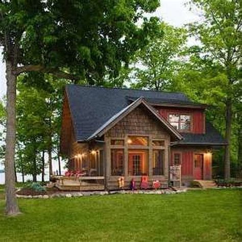 A Small Lake House Like This Yay Or Nay In Front Of Some Trees