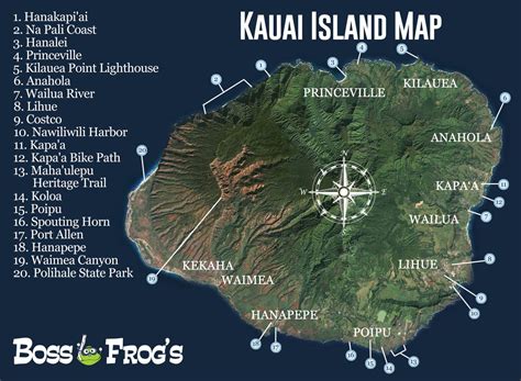 Kauai Island Map Na Pali Coast Hanapepe Poipu And More