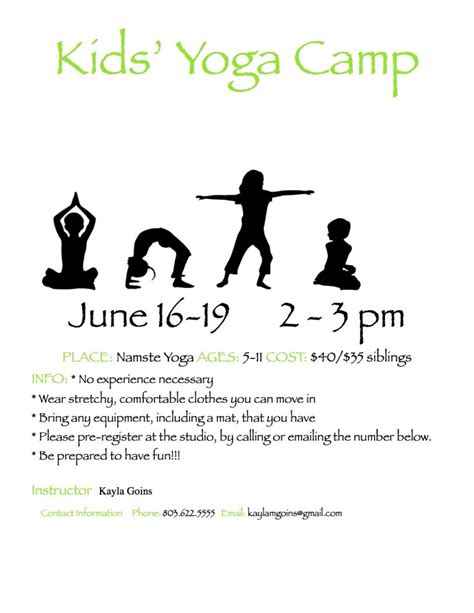 Kids Yoga Camp Flyer Website Yoga Studio Yoga School Namaste