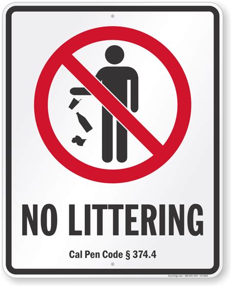 No Littering California Penal Code Sign Ships Free Sku K2 0062