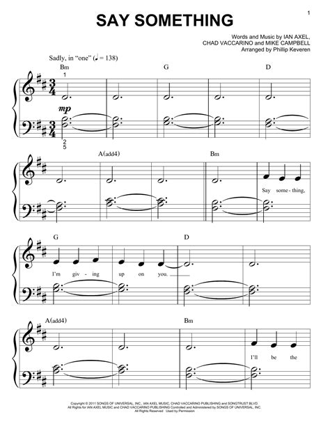 Say Something Sheet Music By A Great Big World And Christina Aguilera