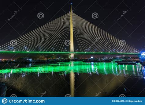 Ada Bridge Most Na Adi And Green Glow Over Sava River And Small