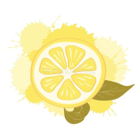 Slice Of A Lemon Juicy Fruit With Drops Water Realistic Design Stock