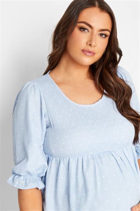 Bump It Up Maternity Plus Size Light Blue Polka Dot Shirred Top Yours Clothing