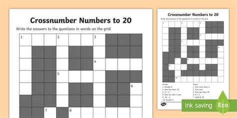 Numbers To 20 Crossword For Kids Age 5 7 Teacher Made