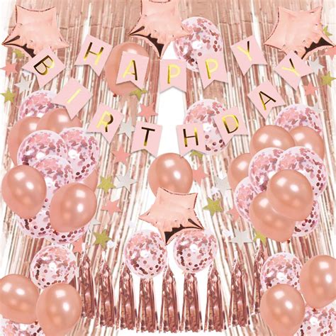 Buy Rose Gold Birthday Party Decorations Kit Happy Birthday Banner Metallic Tinsel Foil