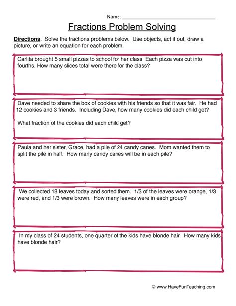 Fraction Word Problems Worksheet By Teach Simple