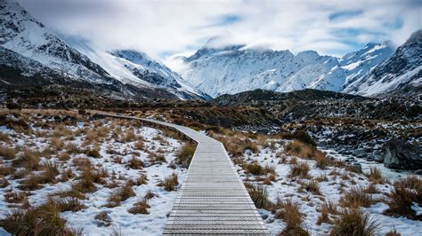 奥拉基库克山国家公园，新西兰，山，雪，路 壁纸 1920x1080 全高清 壁纸下载 Cnbest Wallpapernet