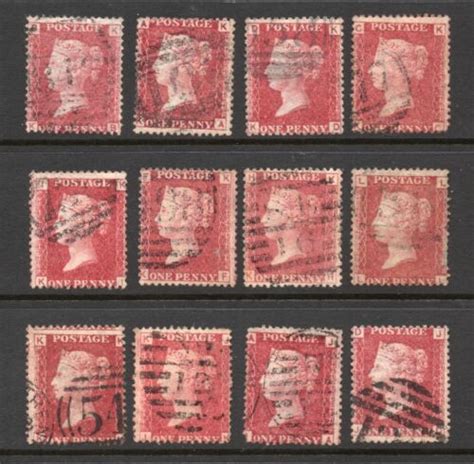 No 10 1858 79 Sg 4344 Selection Of 12 Penny Red Plate Numbers
