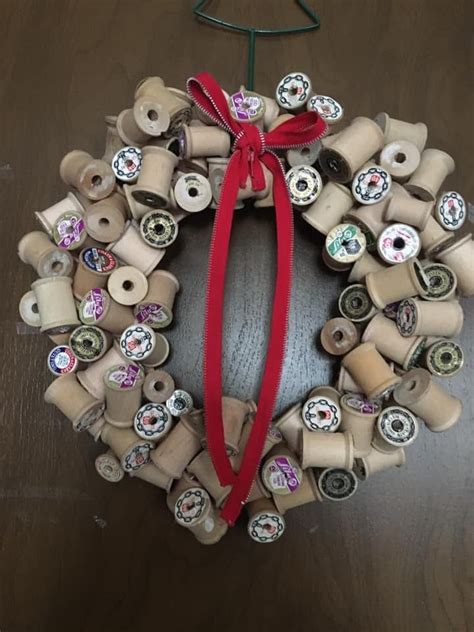 Wreath Of Wooden Thread Spools In 2021 Wreaths Wooden Spools