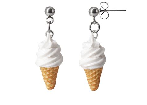 Handmade Vanilla Ice Cream Waffle Cone Dangle Stud Earrings Etsy Cream Earrings Food