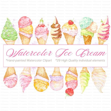 Watercolor Ice Cream Clipart Summer Treats Illustrations Etsy Clip Art Ice Cream Clipart