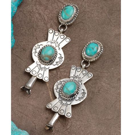 Double Turquoise Dangle Earrings Southwest Indian Foundation 2994