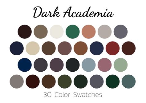 Dark Academia Color Swatches Color Palette Ipad Etsy Uk