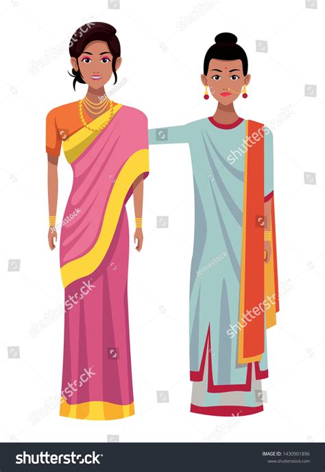 Indian Indian Women Wearing Traditional Hindu Stock Vector Royalty Free 1430901896 Shutterstock