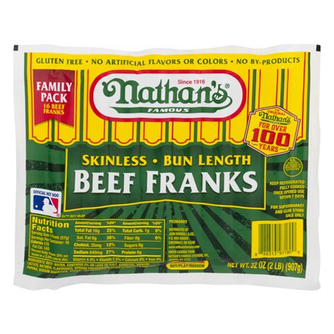 Save On Nathan S Famous Beef Franks Skinless Bun Length Family Size Ct Order Online