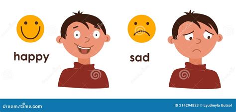 Cry And Laugh Antonyms Flashcard Vector Template Opposites Concept