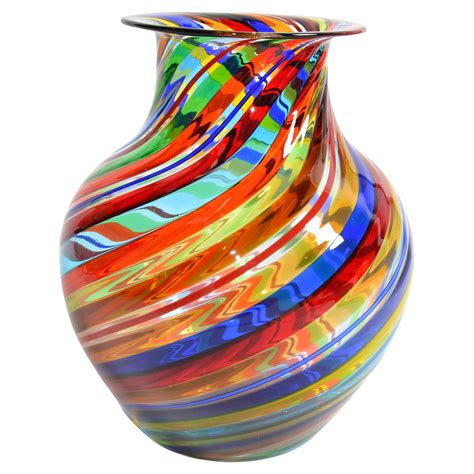 Murano Giallo Art Glass Vase Sculpture Swirl Orange And Red Vintage Art Heavy Art Glass