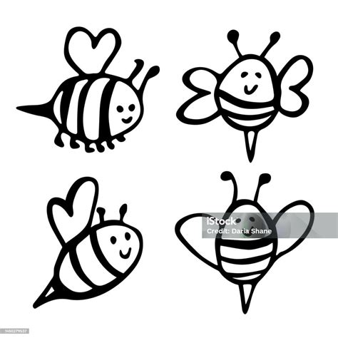 Hand Drawn Happy Bees Clipart Set Stock Illustration Download Image