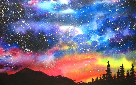 Watercolor Starry Night Sky Speed Painting Night Sky Art Night