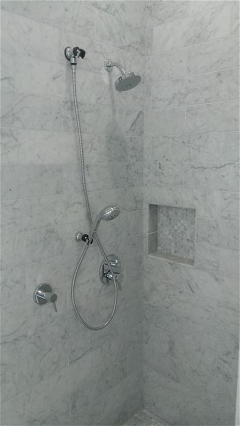 Master Bathroom 6 X 18 Carrera Marble Showers Vanity Walls
