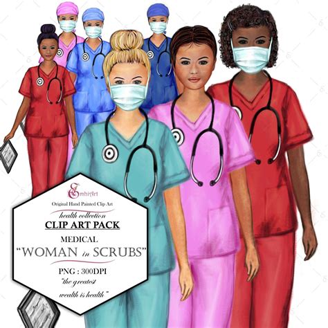 Women In Scrubs Clip Art Kit Nurse Doctor Custom Etsy Medical