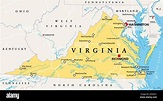 Virginia, VA, political map. Commonwealth of Virginia. State in ...