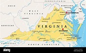 Virginia, va, mapa político. Commonwealth de Virginia. Estado en el ...