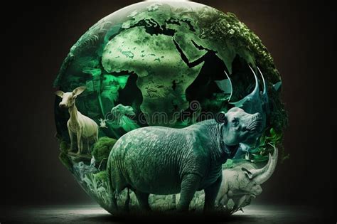 Image Of Planet Earth With Animals And Wildlife In Glass Effect