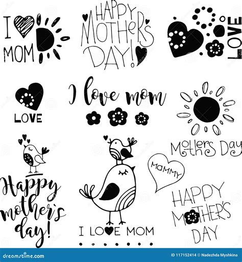 Hand Drawn Mothers Day Doodle Elements Set Stock Vector Illustration Of Holiday Retro 117152414