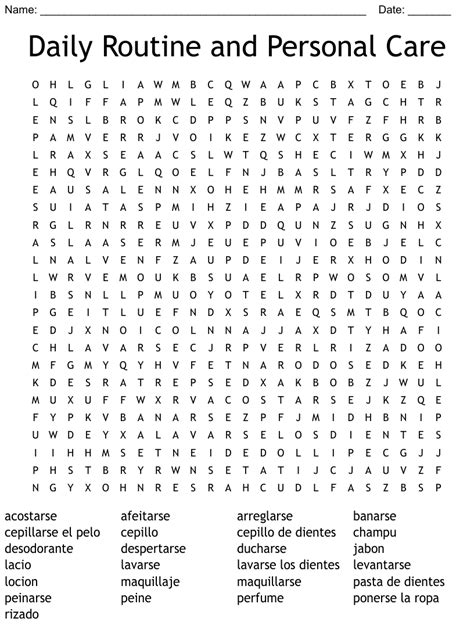 Daily Routine And Personal Care Word Search Wordmint