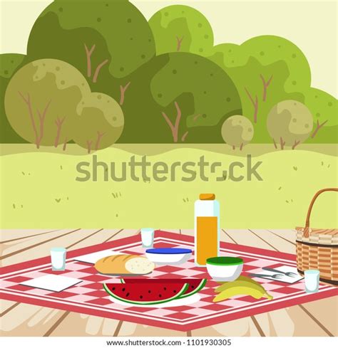 Red Napkin Picnic Basket Table Place Stock Vector Royalty Free