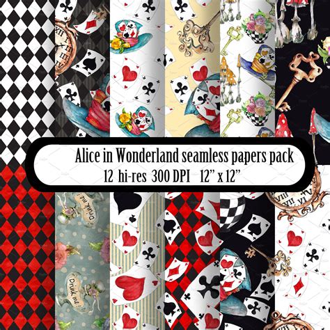 Alice In Wonderland Seamless Pattern Graphic Patterns ~ Creative Market