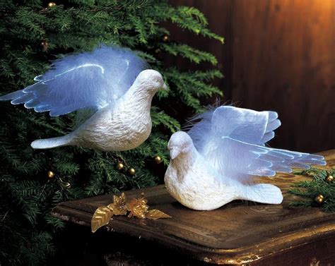 White Fiber Optic Lights Doves Of Peace Figurines