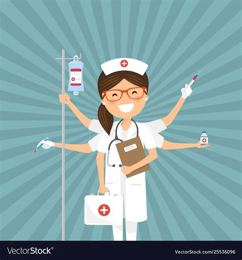 Nurse Multitasking On A Retro Background Vector Image Affiliate