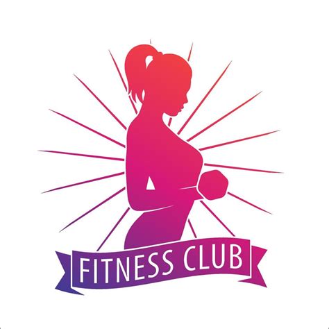 Fitness Club Logo Emblem With Posing Athletic Girl With Dumbbell Over