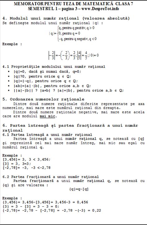 Teza Matematica Clasa 7 Sem 1 Memorator Formule