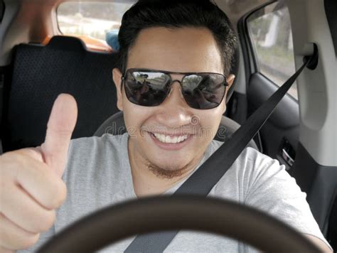 Happy Driver Shows Thumb Up And Smile Stock Photo Image Of Hire