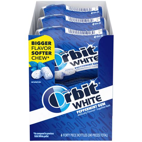 Orbit White Peppermint Sugarfree Chewing Gum 40 Piece Bottle Pack Of