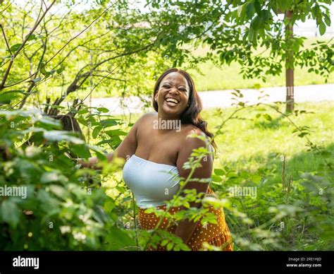 Chubby Black Woman Outdoors In The Forest Stock Photo Alamy